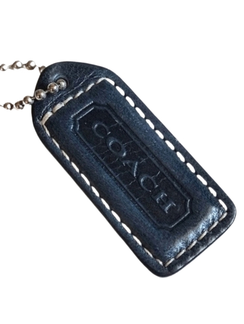 👖 2" Medium Y2K Coach Dark Denim Blue Leather Hangtag Bag Fob Charm Keychain